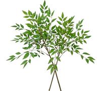Green Nandian Fake Plants 2 Pcs Artificial Stems Tall Faux Plant Branches | Dremisland Leaves Branches Fake Greenery Shrubs Indoor Summer Decor for Vase Shop Garden Office Home