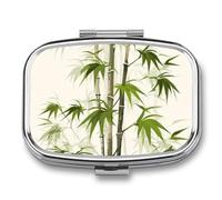 Green Nature Plant Pill Box 2 Compartments Portable Travel Pill Case Mini Medicine Organizer for Pocket Purse Metal Waterproof Medicine Container Holder Vitamin Fish Oil