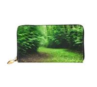 Green Nature Print Leather Cell Phone Wallet Credit Card Wallet Zipper Pocket Black One Size Black One Size Black One Size, Black/White, One Size
