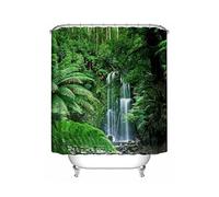 Green Nature Tropical Rainforest Jungle Shower Curtain, Great Otway National Park Waterfall Landscape Scene Waterproof Fabric Cloth Bathroom Curtain