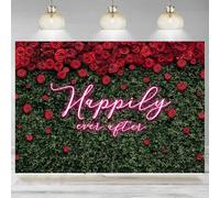 Green Neon Valentine’s Day Backdrop Happily Rose Greenery Grass Floral Pink Romantic Wedding Photography Background Photo Banner 300x200cm