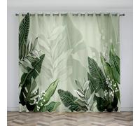 Green Net Curtains for Windows Leaves Blackout Curtains, 3D Printed Drape Insulated Curtains, 2 Pack with Hooks, Removable and Washable for Bedroom Living Room Kitchen Pavilion