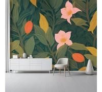 Green Non-Woven Wall Murals - Hand Drawn William Morris Floral Line Art Wallpaper for Living Room Tv Backdrop Kids Room Decor, Easy to Install, 350 X 256 Cm (W X H)