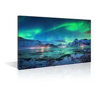 Green Northern Lights Wall Decorations for Living Room Aurora Borealis Wall Painting Aurora Poster Printed on Canvas Lofoten islands Norway Wall Art for Living Room Framed Ready to Hang (12"Wx18"H)