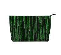 Green Number Binary Corduroy Makeup Bag - Portable and Stylish Cosmetic Organizer for Beauty Essentials, Zipper Closure, Travel-Friendly, Cosmetics Bag, Gift for Her