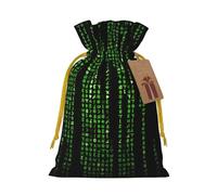 Green Number Binary Print Birthday Gifts Wrap Bag Unique Drawstring Gifts Bag Canvas Bags for Party Wedding Present,1 Piece S