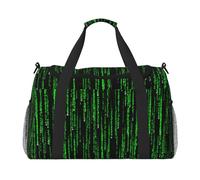 Green Number Binary Print Weekender Bag,Gym Bag with,Carry On Luggage Overnight Weekend Bag, Holdall Handbag & Shoulder Bag for Travel Fitness