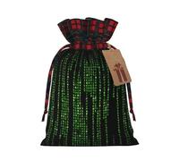 Green Number Binary Print Xmas Drawstring Gift Bags Reusable Christmas Bags Birthday For Wrapping Needs