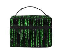 Green Number Binary Travel Makeup Bag - Elegant and Spacious Cosmetic Organizer for On-The-Go