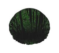 Green Number Binary Women Luxury Shower Cap, Double Protection Layers Elastic, Reusable Adjustable Shower Bonnet