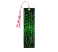 Green Number Binary Wooden Bookmarks 5 Pcs,Handmade Double-Sided Printed Book Marks Page Markers with Pink Tassels Book Accessories Gift for Book Lovers Women Men