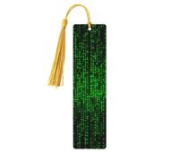 Green Number Wooden Binary Bookmarks 5 Pack Handmade Double Sided Printed Page Markers with Gold Tassels Book Accessories Gift for Book Lovers
