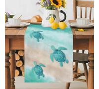 Green Ocean Gradient Weaves Table Runner 70 Inches Long,Table Runners Kitchen Dining Tables Decoration for Home Party Decor, Summer Beach Sea Turtle Tables Runner for Home Party Wedding Dresser Scarf