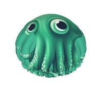 Green Octopus Double Layer Waterproof Shower Cap For Women, Reusable Bath Hat With Elastic Band, Keep Hair Dry For Shower And Skincare