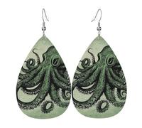 Green Octopus Leather Earrings Dangle Drop for Women Lightweight Teardrop Earrings Pendant Christmas Birthday Gift Fashion Jewelry Outfits Accessories