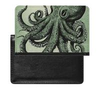 Green Octopus Passport Holder with 3 Card Slots, Portable PU Leather Travel Wallet, Slim Protective Cover for Passport, ID, Credit Cards