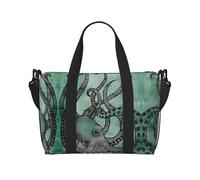 Green Octopus Printed Women's Tote Bag Portable Crossbody Bag Suitable for Gym Workouts Commuting and Travel