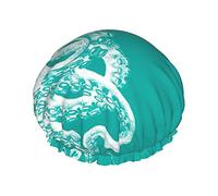Green Octopus Printing Shower Cap Elastic Reusable Women Bathing Hair Cap Double Layer Waterproof Shower Cap,For Ladies Spa Salon