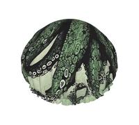 Green Octopus Shower Cap for Women Double Layers Thick Hair Caps Reusable Waterproof Bath Caps with Elastic Band Hair Hat Washable Shower Hat for Men Women Spa Salon