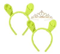 Green Ogre Ears Headband - 3 piece Set Ogre Ears Princess Crown Headband, Green Ogre Character Costumes Accessories for Adult, Ogre Themed Party Decorations, Halloween Monster Headband for Women Men