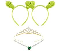 Green Ogre Ears Headband Set, 4PCS Halloween Monster Headbands with Crown and Necklace, Carnival Costume Accessories for Cosplay Dress up Party