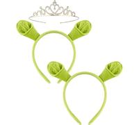 Green Ogre Ears Headband with Crown Princess Headband Ogress Costume Monster Halloween Christmas Festival Theme Party Cartoon Cosplay Costume Accessories Headpiece Headwear Fancy Dressing Up