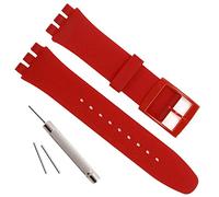 Green Olive Replacement Waterproof Silicone Rubber Watch Strap Watch Band for Swatch (17mm 19mm 20mm) (17mm, Red)