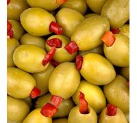 Green Olives Stuffed with Natural RED PEPPER PIMENTO (Greece) (1.5kg) - Freshly Made in Britain