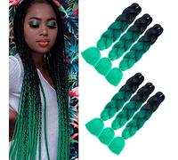 Green Ombre braiding Hair Jumbo Braids Extension 24" Synthetic Hair Braiding Extensions 6pcs for Afro Twist Crochet Braids Hair(Black Ombre Green)