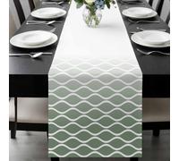 Green Ombre Morocco Table Runner 13x48 Inches Long Modern Geometric Wave Lines Abstract Cotton Linen Table Runner Burlap Style for Dinner Table Party Decor Tabletop Decorations