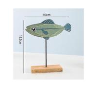 (Green, One size) wooden fish statue colorful cute cartoon fish ornament with metal base handmade home shelf decor for