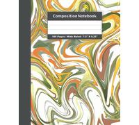 Green & Orange Abstract Marble Swirls Composition Notebook: Wide Ruled, 7.5" x 9.25", 100 Pages, 50 Sheets Composition Notebook For Kids, Teens & Adults