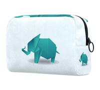 Green Origami Elephant Cosmetic Bag for Women, Travel Toiletries Bags Large Makeup Handy Pouch Organiser Bag with Zipper