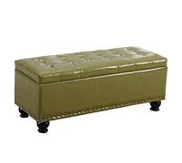 Green Ottoman Bench Footstool with PU Cushion - 150kg Capacity Rectangular Storage Box for Bedroom & Entryway Rivet Decor 60x40x42cm