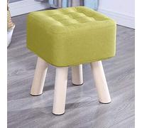 Green Ottoman Chair Stool - Square Upholstered Pouffe Footstool with 4 Wooden Legs - Stylish Linen Fabric Shoe Bench - 29x29x35cm for Living Room & Bedroom