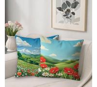 Green Outdoor Cushions Covers 40 x 40 cm Sofa Cushions Grassland Breathable Velvet Square Pillow Cases Decorative Pillows Pack of 2, with Invisible Zipper, Double-Sided Printing, for Room Decor V-114