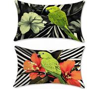 Green Outdoor Cushions Covers 50x90cm Garden Cushions Waterproof Bird Sofa Cushion for Outdoor Furniture Velvet Cushion Cover Set of 2 Decorative Pillows, Oblong Scatter Throw Pillow Covers u-14686