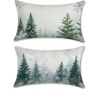 Green Outdoor Cushions Covers 50x90cm Garden Cushions Waterproof Tree Sofa Cushion for Outdoor Furniture Velvet Cushion Cover Set of 2 Decorative Pillows, Oblong Scatter Throw Pillow Covers u-16035