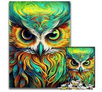 Green Owl JigsawPuzzle 1000 Pieces for Adults Wooden Jigsaw Puzzles for Adults Ideal DIY Decor & Brain Teaser Gift 50x75CM/19.68x29.52inch