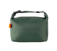 Green Oxford Shoulder Bag with Adjustable Top Strap and Zip Closure | Compact soft rectangular bag with a top strap, a bright orange side accent and a zip fastening visible across the upper