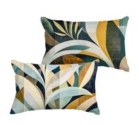 Green Pack of 2 Outdoor Waterproof Linen Cushions Covers 40x60 cm Abstract Rectangle Cushion Covers with Invisible Zipper, Double Sided Printing Pillowcases for Garden Bench Indoor Sofa Bed 1B-305