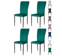 (GREEN, PACK OF 4) Velvet High Back Chairs Soft Seat Metal Legs Elle