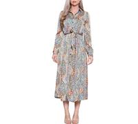 Green Paisley Mixed Print Long Sleeve Midaxi Shirt Dress Green / 14