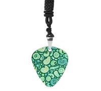 Green Paisley Vintage Pick Necklace Guitar Bass Pick Pendant &B Steel Music Jewelry for Music Lovers
