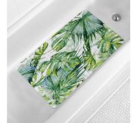 Green Palm Leaf Bathtub Mat Non-Slip 15x27 Tropical Bath Mat With Drain Holes Suction Cups Washable Botanical Monstera for Tub Shower Bathroom