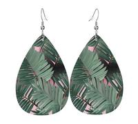 Green Palm Leaf Earrings for Women Teardrop Leather Earrings Double Sided Dangle Earrings Lightweight Earrings for Women Ear Accessories Fashion Jewelry Birthday Gift