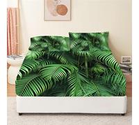 Green Palm Leaf Fitted Sheet Single Bed Tropical Leaves and Plants 3D Fitted Sheets Deep Pocket 12 inch 30 cm Bottom Sheet Ultra Soft Microfibre Bedding Set with 2 Pillowcases a.2659