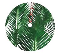 Green Palm Leaf Print Christmas Tree Skirt For Xmas Mat Base Cover Holiday Decor Seasonal Celebrations