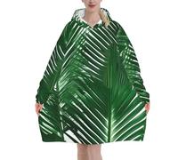 Green Palm Leaf Print Cozy Blanket Hoodie Oversized Wearable For Winter Christmas New Year Celebrations