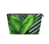 Green Palm Leaf Prints PVC Leather Travel Toiletry Bag with Gold Zippers, Waterproof Cosmetic Organiser for Makeup, Toiletries & Essentials